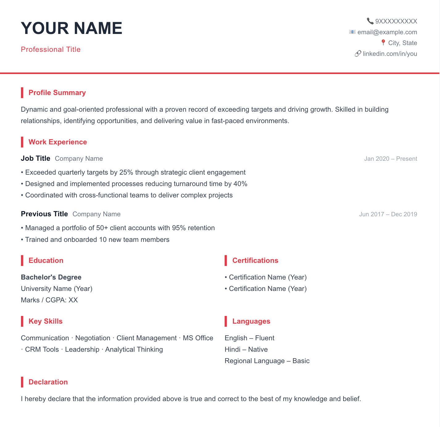 Coral Accent resume template
