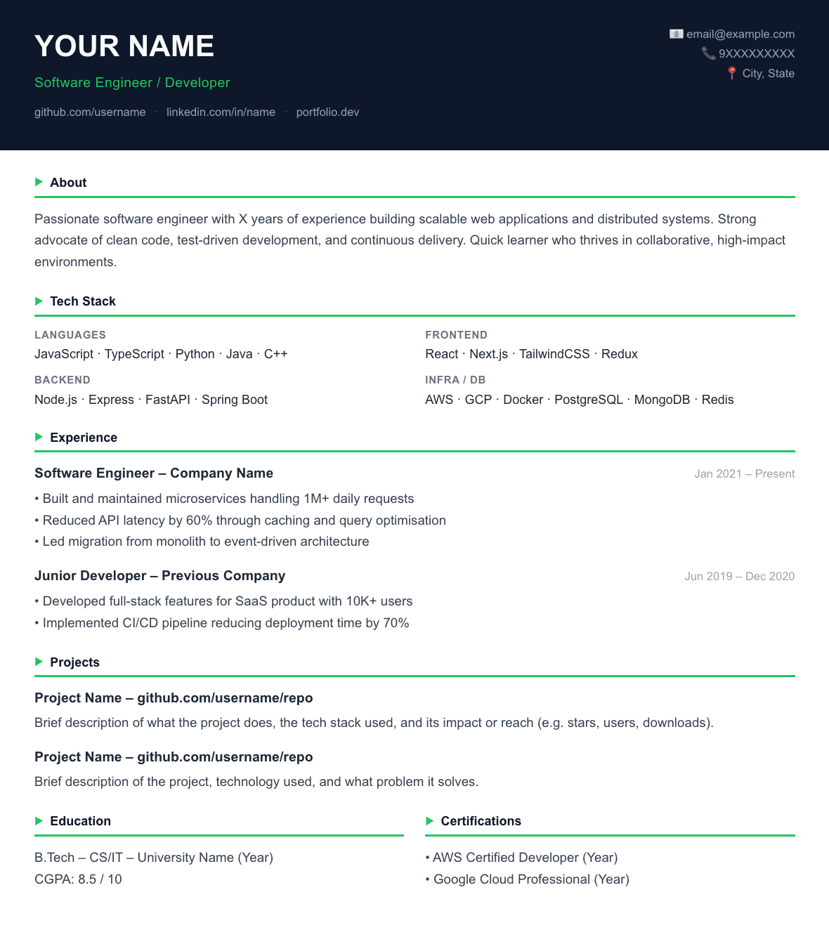 Dark Tech resume template
