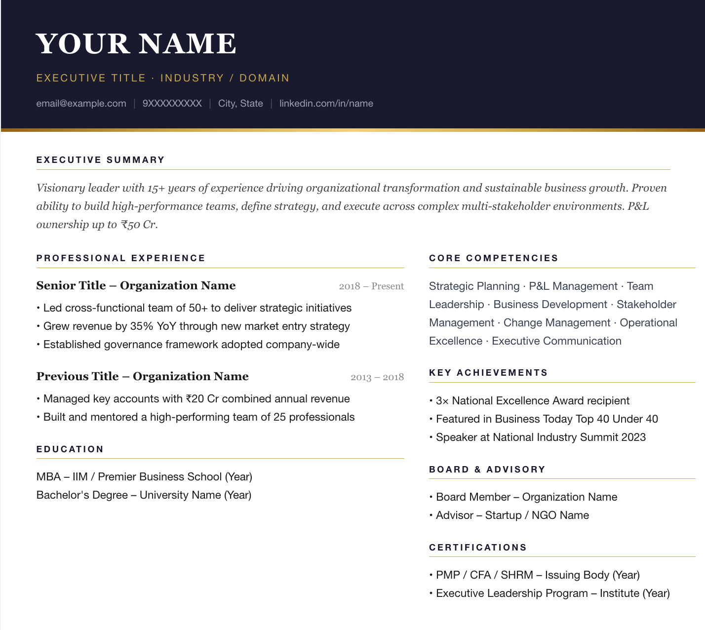 Executive Gold resume template