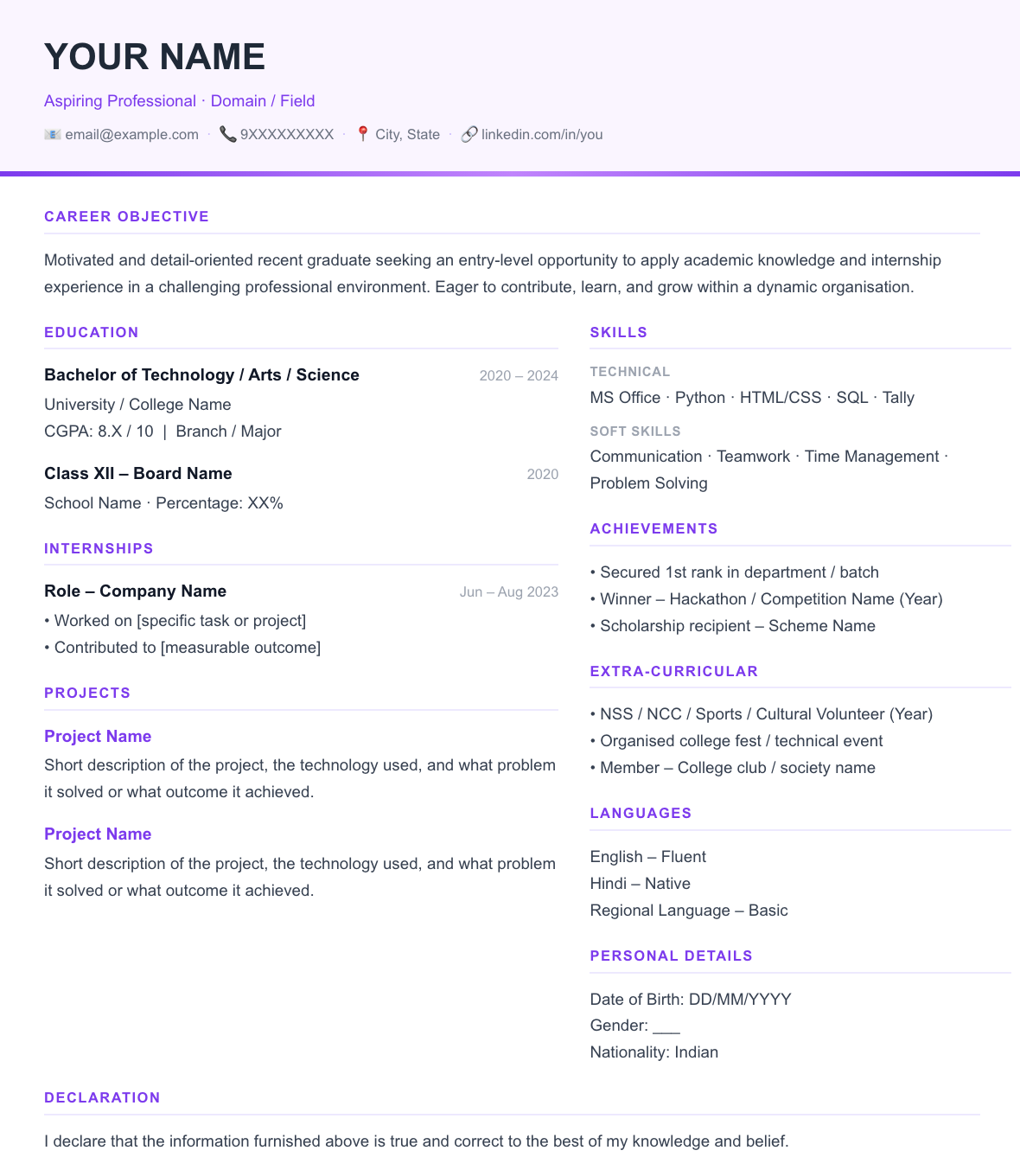Fresh Graduate resume template