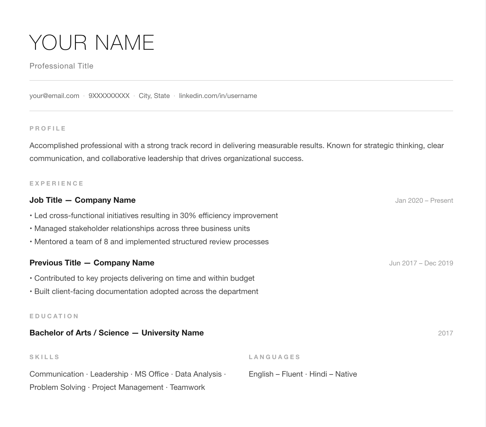 Minimalist Elite resume template