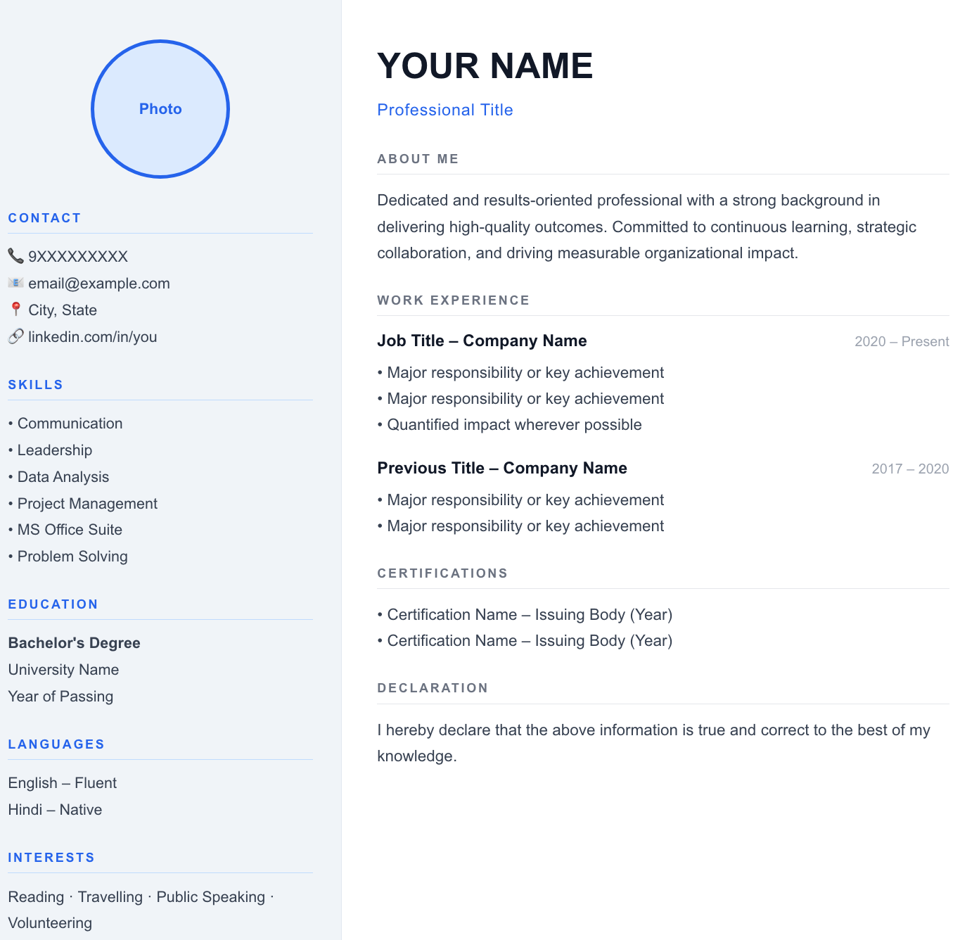 Split Column Pro resume template